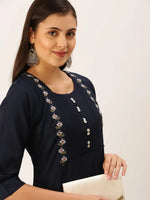 Women's Navy Blue Solid Straight Kurta-DF-1198-Navyblue