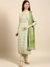 Women's Green Colourblock Kurta Set-GW-3141-Green