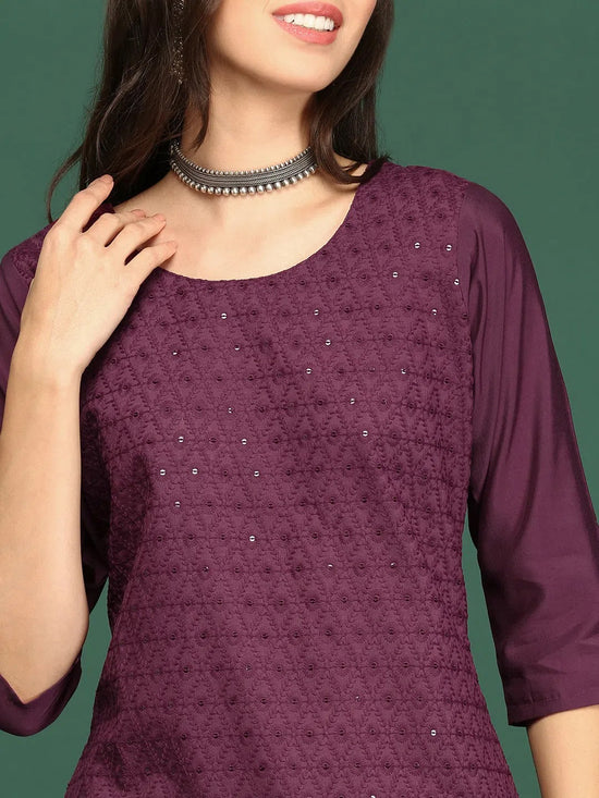 Women Purple Embellished Straight Kurta-SKC-1210-Purple