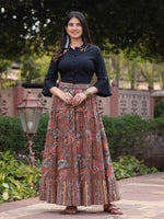 Women Solid Liva Rayon Black Shirt With Multi Color Skirt Co-Ord Set-S4560BLACKMULTI