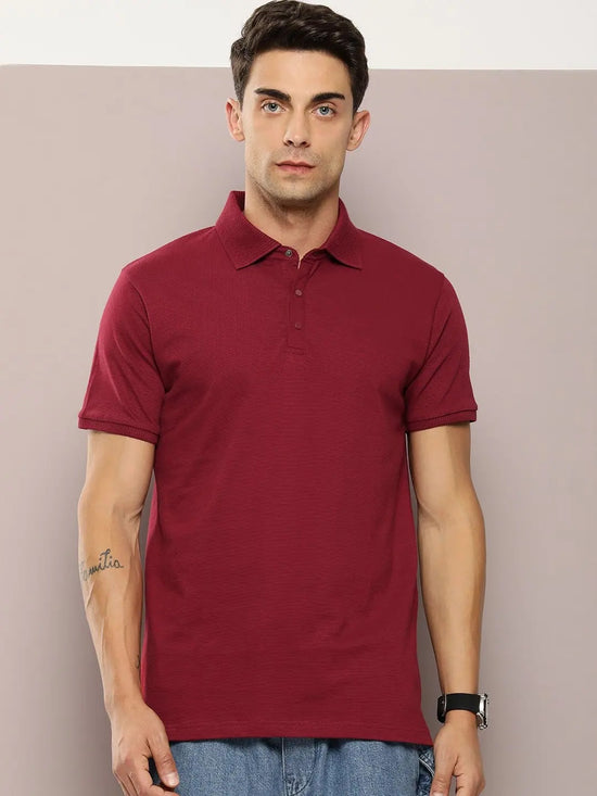 Dillinger Maroon Solid Regular Snap Polo T-shirt