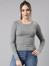 Women Grey Solid Fitted Top-TG-A-1261-Grey