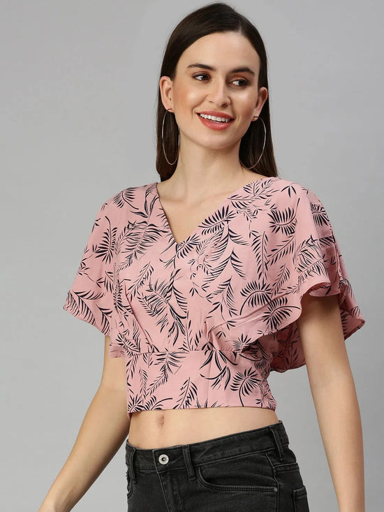 Women's Mauve Printed Crop Tops-AE-10184-Mauve