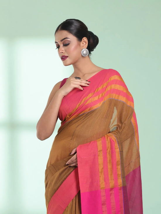 Mustard Cotton Saree With Zari Border-MA59CT06530055