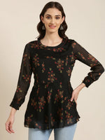 Women Black Floral A-Line Kurti-DW-1994-Black