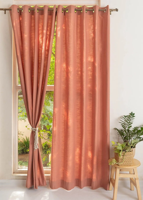 Solid Rust 100% cotton plain curtain for bedroom - Room darkening - Pack of 1-230421082