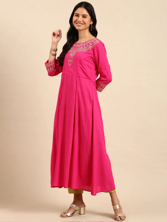 Women's Fuchsia Solid Kurta Set-DW-9598-Fuchsia