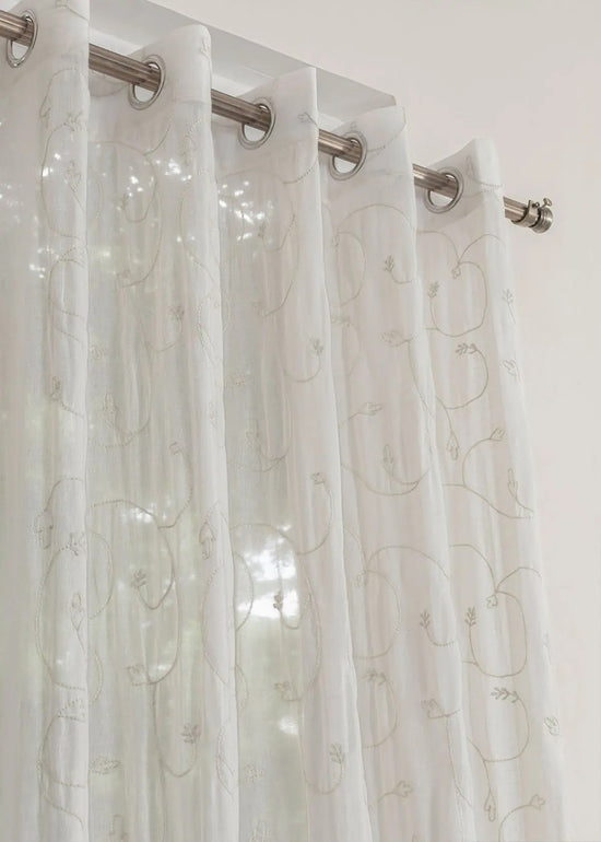 Ivy Vines Embroidered Sheer Curtain - White- Single-2304211026