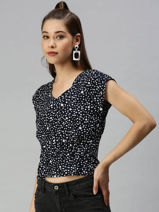 Women Navy Blue Printed Corset Top-AE-10214-Navybluewhite