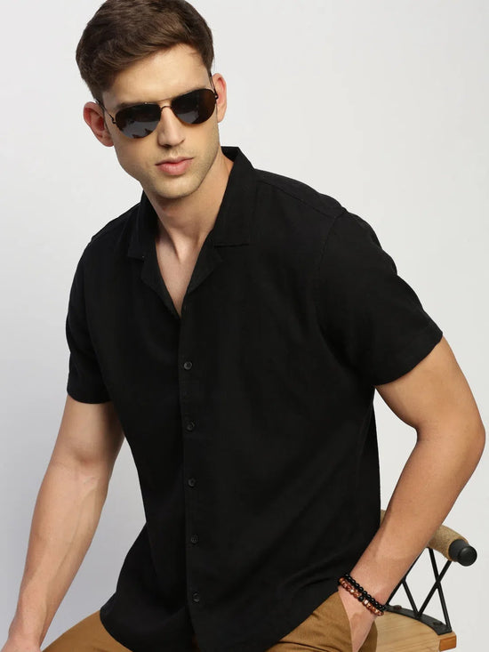 Men Black Solid Shirt-AANYA-1686-Black