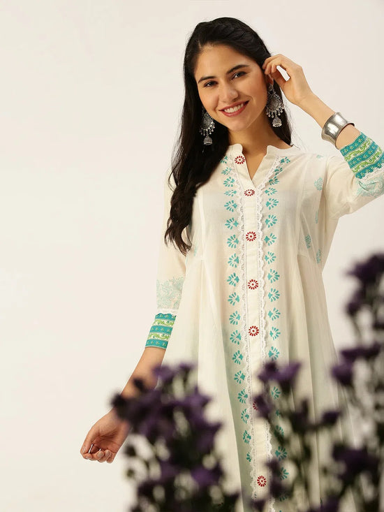 Women's White Printed Kurta Sets-JC-70-White