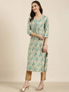 Women Sea Green Floral Straight Kurta-AT-A1076-K-Seagreen