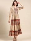 Women's Beige Printed Anarkali Kurta-GW-2758A-Beige