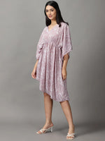 Women's Mauve Printed Fit and Flare Dress-AE-15777-Mauve