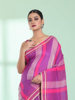 Dark Pink Cotton Saree With Stripes Design-MA59CT06530020