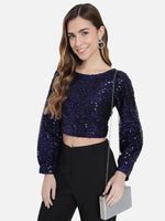 Blue Sequence Cutout Top