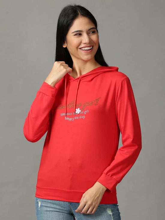 Women's Red Solid Sweatshirt-AN-60-Red