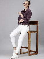 Women Violet Solid Denim Jacket-GZ-5598-Violet