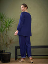 Women Royal Blue Embroidered Peplum Top With Palazzos