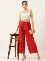 Women's Red Printed Parallel Trouser-AC-04-Red