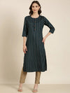 Women Teal Striped Straight Kurta-GW-3914-Teal