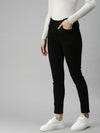 Women's Black Solid Denim Straight Jeans-LT20119-Black