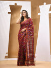 Dark Red Cotton Blend Handwoven Saree With Paisey Motifs-MA53BCT041400060