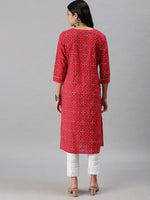 Women's Pink Printed straight Kurta-SS376-Pink