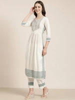 Women Off White Floral Kurta Set-AT-A781-KP-Offwhite