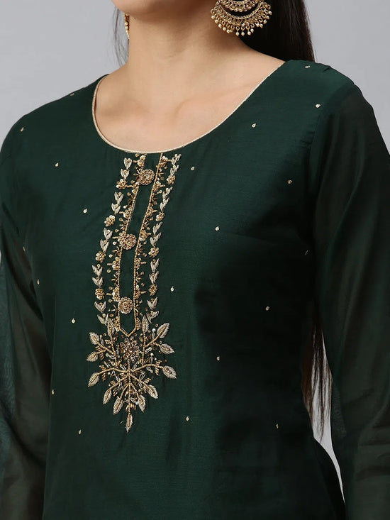 Women's Green Floral Khatwa Straight Kurta-GC-1005-Green