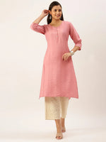 Women's Pink Solid Straight Kurta-DF-1201-Pink