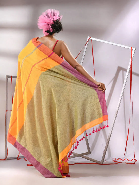 Yellow Cotton Saree With Stripes Designs-MA55CT06520061