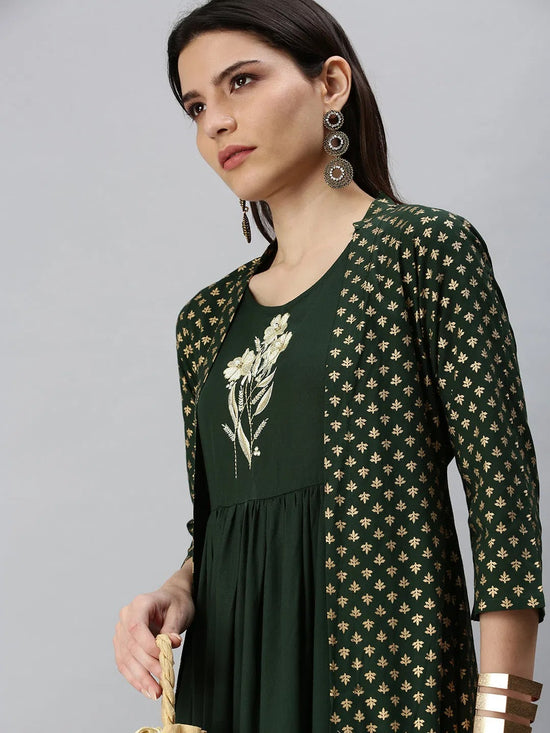 Women's Green Printed Anarkali Kurta-JC61-Green