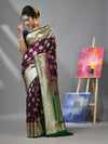 Purple Silk Banarasi Saree With Damask Motifs And Woven Degins-MA52BSL441050089