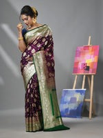 Purple Silk Banarasi Saree With Damask Motifs And Woven Degins-MA52BSL441050089