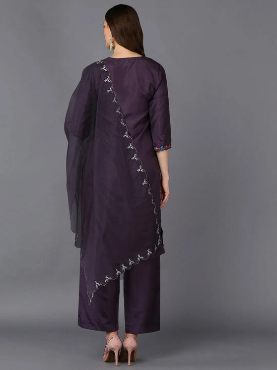 Poly Silk Charcoal Embroidered Straight Kurta Pant