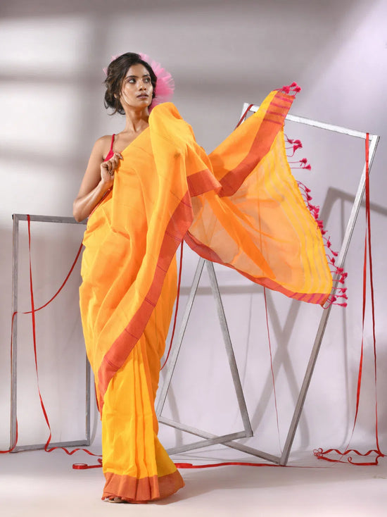 Yellow Cotton Saree With Zari Stripes Design-MA55CT06520064