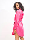 Women Pink Satin Belted Shirt Dress