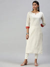 Women's White Striped Straight Kurta-RF1350-White