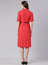 Women Red Solid Shirt Dress-DF-1439-Red