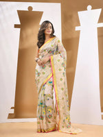 Off White Muslin Soft Saree With Thread Embroidery Work-MA53MS043190049