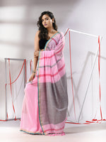 Baby Pink Cotton Saree With Stripes Design-MA55CT06540038