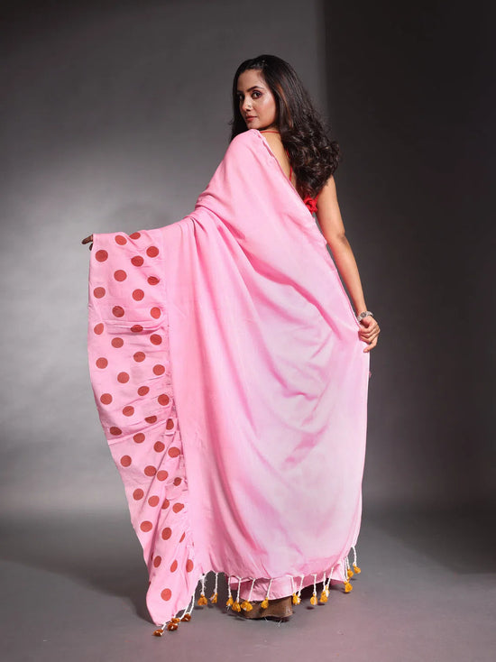 Baby Pink Pure Cotton Ruffle Saree-MA54CT33660084