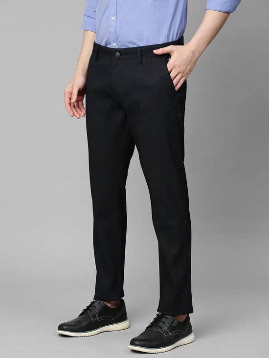 Genips Men's Cotton Stretch Caribbean Slim Fit Self Design Black Color Trousers