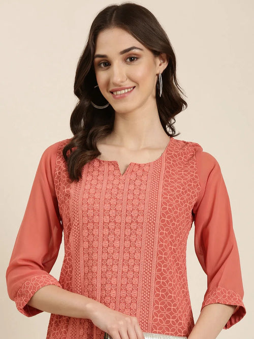 Women Peach Embellished Straight Kurta-SKC-1245-Peach