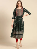 Women's Green Embellished Anarkali Kurta-GW-3373-Green