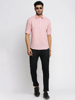 Men Pink Solid Shirt Collar Casual Short Kurta-LAGOM-2014-Pink