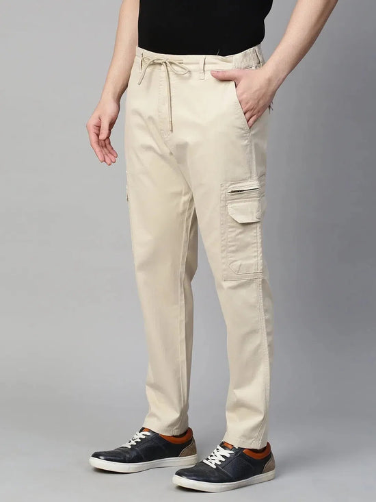 Genips Men's Cream Cotton Stretch Bahamas Cargo Fit Solid Cargo