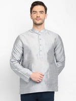 Hangup Men Standard Solid Men's Indian Wear-Grey_Dupion_Patch_ShortKurta