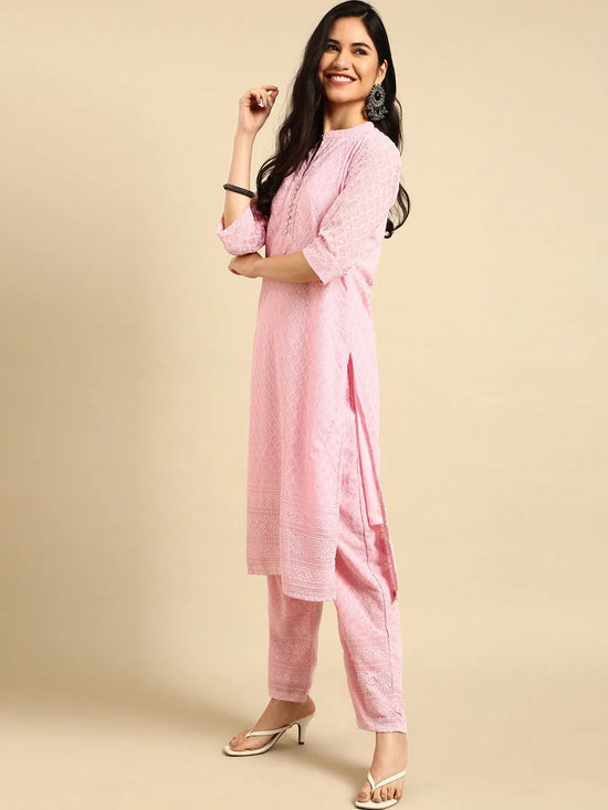 Women's Pink Embroidered Kurta Set-SKC-3334-Pink